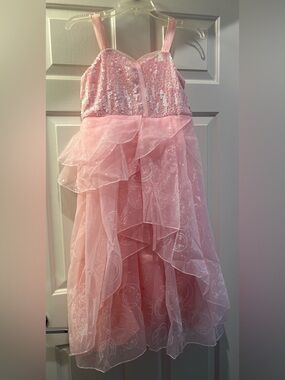 Girls Pink Sequin & Ruffle Party Dress